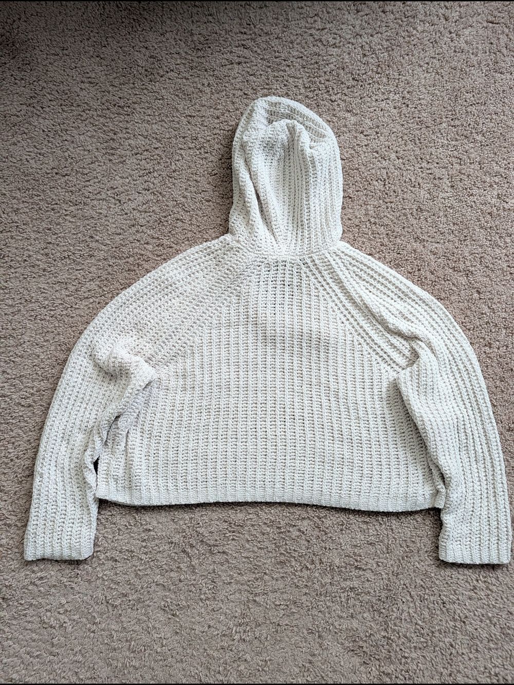American Eagle Womens White Chenille Open Knit Cropped Hooded Sweater Size Small - Picture 6 of 13